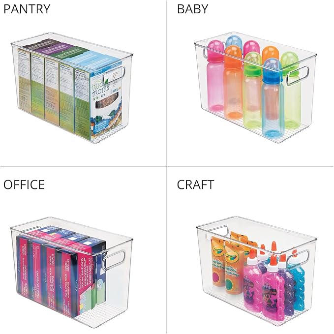 mDesign Plastic Modern Kitchen, Pantry Food Storage Container Bin w/ Handles - Cabinet, Fridge/Freezer, Countertop Organizer - Snacks/Drink/Appliances; Ligne Collection, Clear, 12x6x7.75 (Pack of 1)