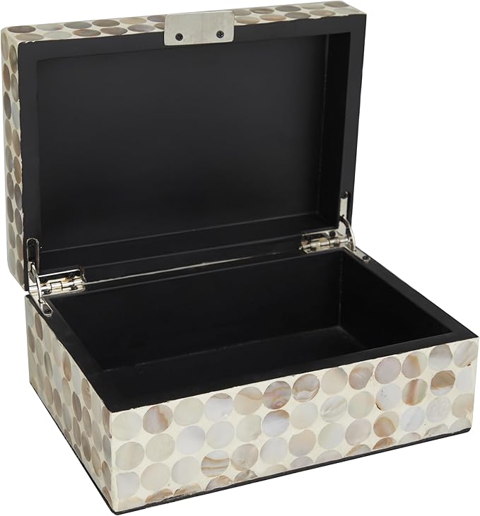 Deco 79 Mother of Pearl Shell Geometric Handmade Decorative Box Decorative Keepsake Boxes with Hinged Lid, Set of 2 Storage Boxes 12", 8"W, Cream