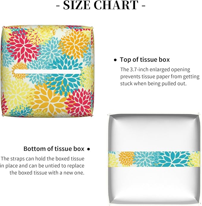 Chrysanthemum Flower Tissue Box Cover Leather Tissue Box Holder Square Facial Paper Organizer Dispenser for Bathroom Kitchen Bedroom Vanity Countertop Night Stands