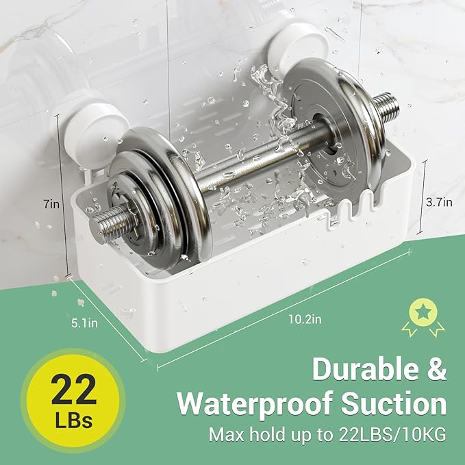 LUXEAR Shower Caddy Suction Cup Shower Basket 2 Pack, NO-Drilling Removable Plastic Shower Shelf Organizer for Bathroom Storage & Kitchen Max Hold 22lbs,Waterproof,One Second Installation Shower Rack