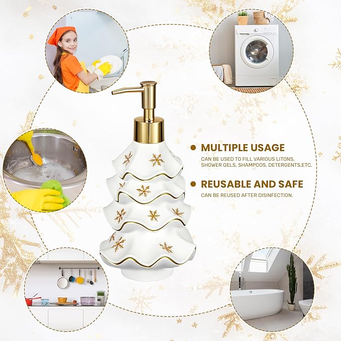 Christmas Soap Dispenser and Towel Set Tree Hand Soap Dispenser with 2 Hand Towels Refillable Lotion Essential Oil Dispensers with Pump for Christmas Bathroom Kitchen