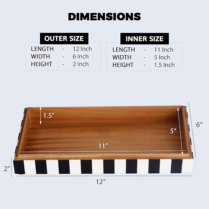 Handicrafts Home Large Decorative Storage Box with Lid – Black and White Coffee Table Storage Box, Remote Control Holder, Keepsake Storage Box for Living Room & Shelf Decor – Puzzle Check 12 x 6 x 2