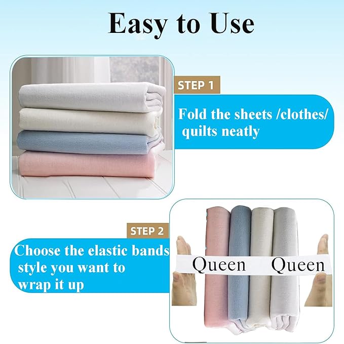 4pcs Bed Sheet Organizer Bands, Closet Organization Sheet Straps, Sheet Keepers Elastic Sheet Storage Sheet Sets for Organizing, Linen Labels Bedding Storage Bedroom (Queen)