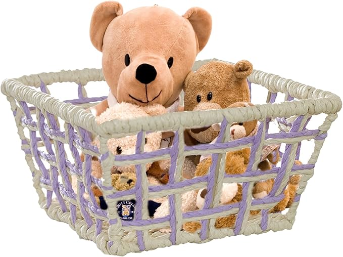 Woven Storage Basket, Rustic Farmhouse Decor, Multi-Purpose Organizer Bin, Countertop & Toilet Tank Basket for Home, Bedroom, Living Room, Entryway (Purple and Beige)