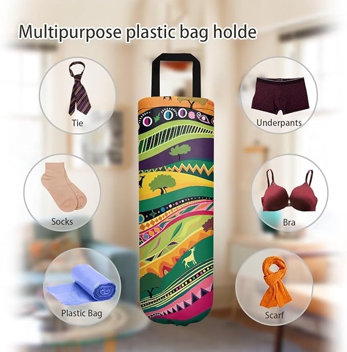 Hanging Plastic Bag Holder Dispenser Set of 2 Reusable Wall Mount Hanging Plastic Bag Storage Organizer for Grocery Bags,Ethnic Camo Hunting
