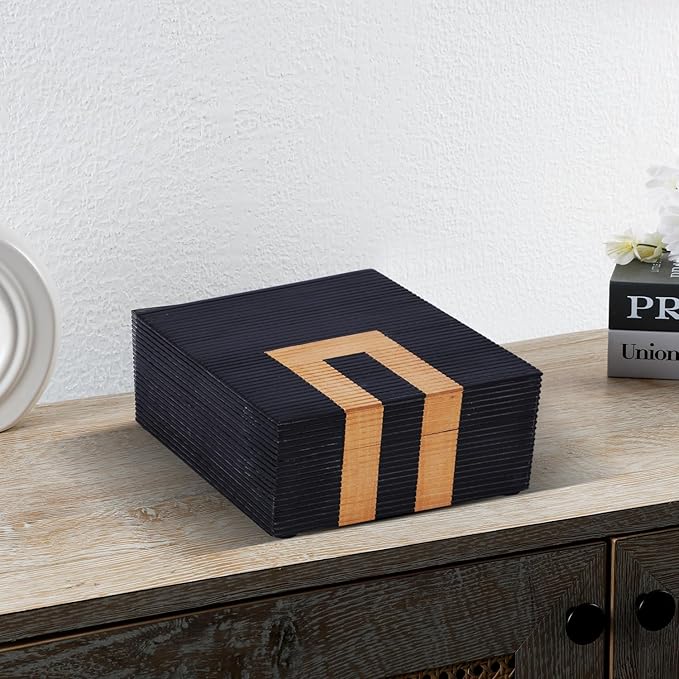 Handicrafts Home Decorative Storage Box with Lid- 6x6x3” Small Keepsake, Trinket Box, Memory Box- Decorative Boxes for Home Decor, Centre Table, Giftable Storage Accent- Midnight Arch - Black