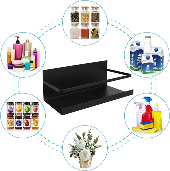 Seropy Magnetic Spice Rack Organizer, 2 Pack Magnetic Shelf for Refrigerator, Spice Organizer for Spice Jars Fridge Seasoning Organizer Spice Holder with 4 Hooks for Kitchen Organization and Storage