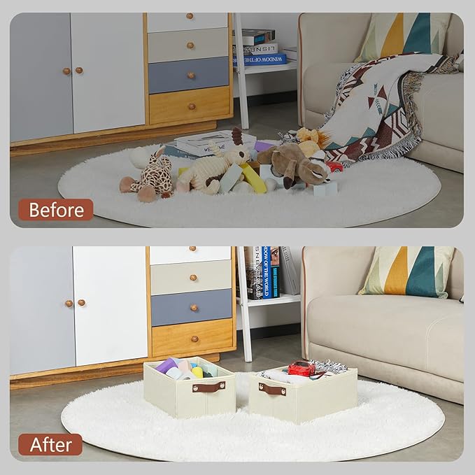 HNZIGE Fabric Small Baskets for Organizing, 6 PCS Storage Organizer Bins for Shelves, Small Bins for clothes with Handles, Shelf Closet Storage Bins for Organizer Home, Office(Cream,11.8 x 7.8 x 5.1)