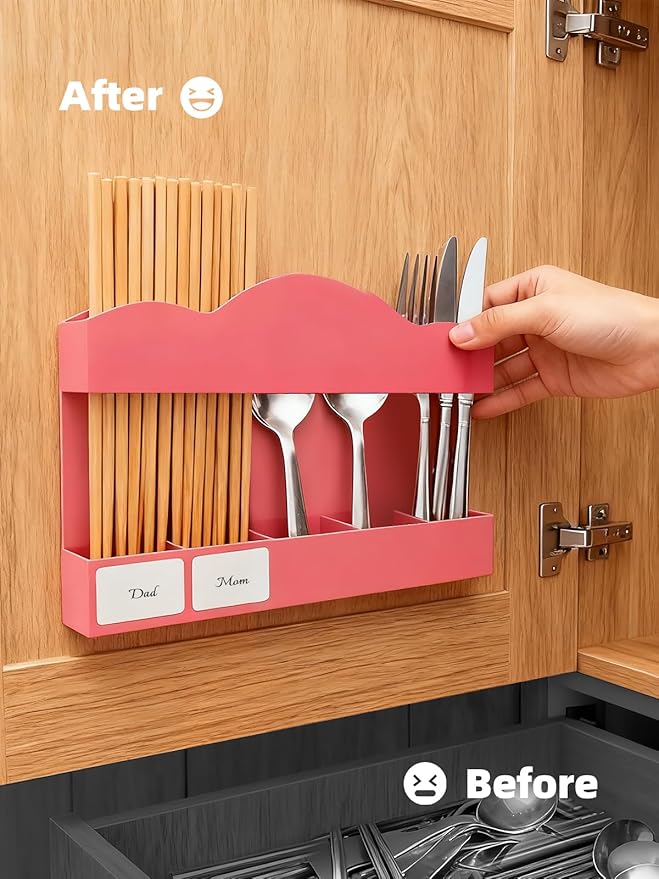 9.8" Acrylic Straw Holder for Cabinet Door - Straw Organizer with Ultra-Sticky Adhesive, Kitchen & RV Essensials, 5-Compartment Storage for Reusable Straws & Brushes, Colored Pencils, Markers