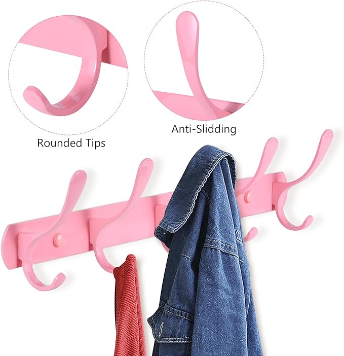 Eleckey Cute Pink Clothing Coat Rack, Wall Mounted Clothes Hooks Rack(Pink)