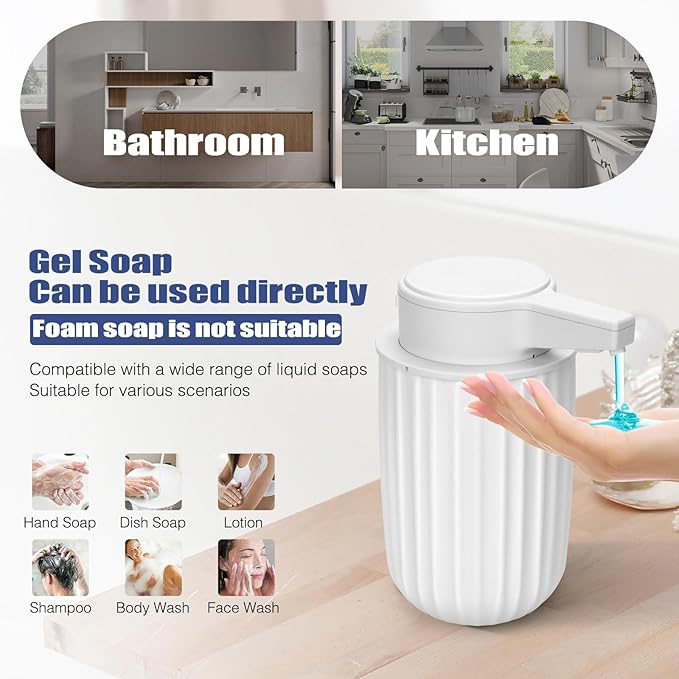 Automatic Soap Dispenser Liquid Touchless: 9oz Plastic White - Rechargeable Electric Smart 3-Level Adjustable Modern Auto Soap Dispenser - Bathroom Kitchen Hand Dish Lotion