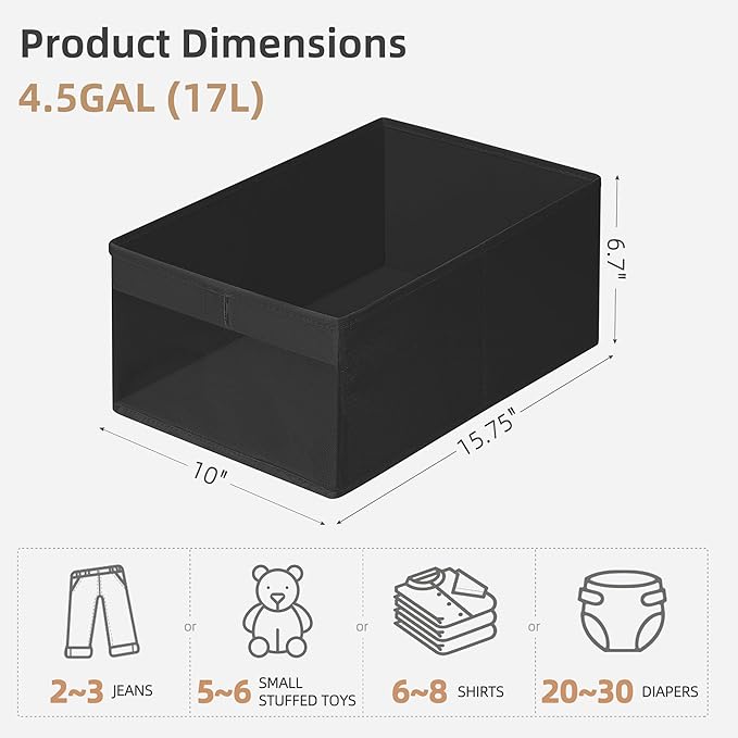STORAGE MANIAC 4 Pack Storage Bins with Clear Window, Storage Boxes for Shelves, Sturdy Foldable Closet Organization Fabric Shelf Basket for Toy, Towel, Book, Jeans, Offices, Dorm, Wardrobe, Black
