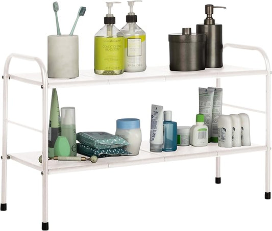Under Sink Organizer - 2 Tier Adjustable Shelf Organizer with 8 Removable Panels - Kitchen or Bathroom Under Sink Organizers and Storage by Home-Complete (White)