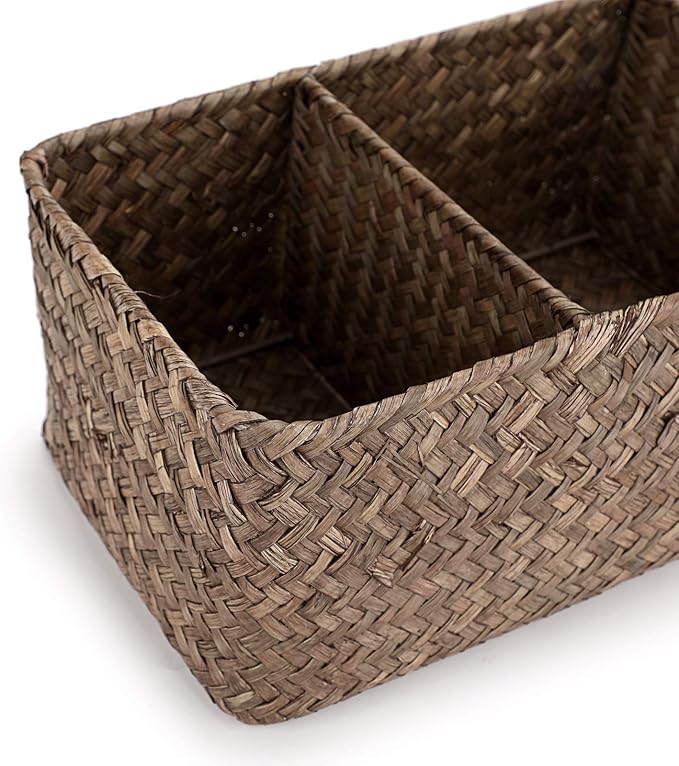 Hipiwe Seagrass Nesting Storage Basket - 3 Compartment Hand-Woven Wicker Toilet Paper Storage Bin Bathroom Organize Basket for Shelves, Kitchen Cabinets, Pantry, Bathroom, Closets Organizer