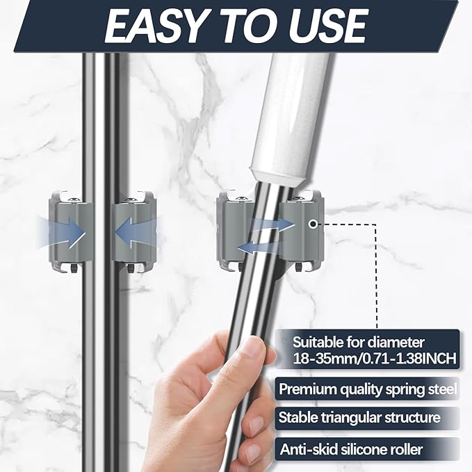 3-H 45 Pack Mop and Broom Holder Big Size Hanging 1 KG Extra,Broom Hanger Wall Mount for Hanging and Organizing Shove Rake Yard Tools in Shed Kitchen Laundry Room Bathroom Garden(Grey)