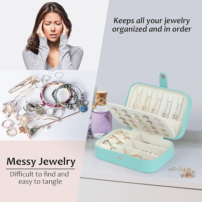 Hatori Travel Jewelry Box, PU Leather Small Jewelry Organizer for Women Girls, Portable Mini Travel Case Display Storage Holder Boxes for Stud Earrings, Rings, Necklaces, Bracelets