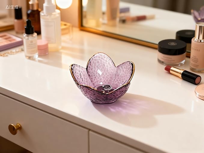 Mini Flower Ring Plate Jewelry Storage Tray Ring Holder for Dressing Table, Bedside Table, Room Bathroom Decoration, Cute Valentine's Day Christmas Birthday Gift for Women (purple 2pcs)
