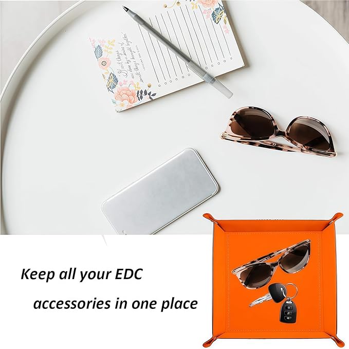 siduater Valet Tray Desktop Storage Organizer – Vegan Leather Catchall Bedside Vanity Tray Nightstand Caddy Holder for Remote Controller, Watch, Keys, Phone, Wallet, Coin, Jewelry, Stone Gray Brown