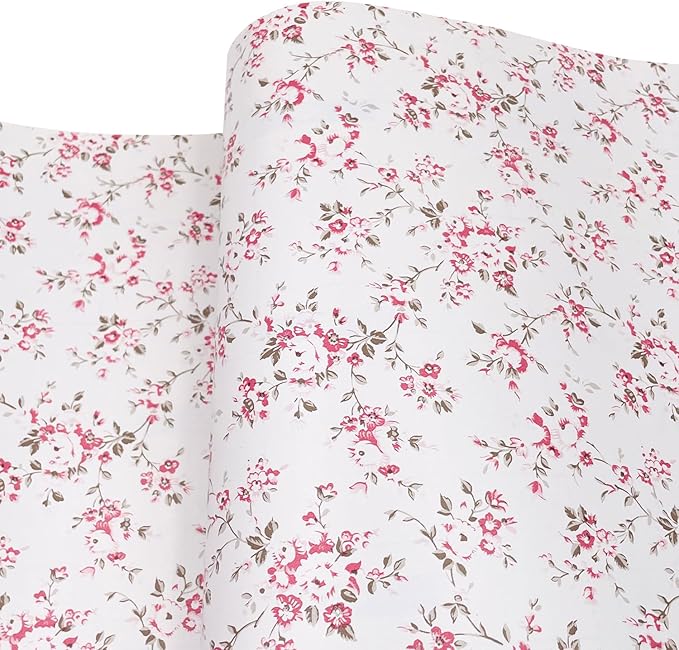 Rural Floral Shelving Paper Decorative Self-Adhesive Shelf Liner Drawer Cabinet Sticker 17.7 Inch by 9.8 Feet