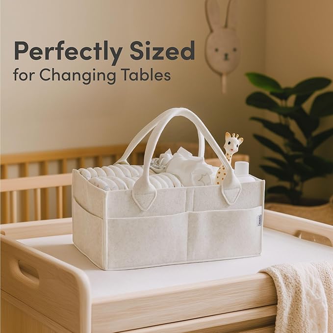 PUTSKA Baby Diaper Caddy Organizer - Nursery Storage Basket for Diaper Station, Baby Basket Shower List and Registry Gift Must-Haves, Newborn Essentials, Nursery Decor for Boy or Girl - White, Large