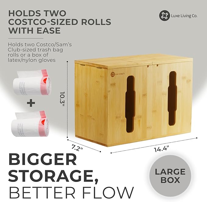 2-in-1 Bamboo Plastic Bag Holder and Trash Dispenser â Large Capacity Storage for Kitchen Cabinet, Under Sink Storage, Pantry Organizers, Laundry Room Organization, Kitchen Must Haves 2025