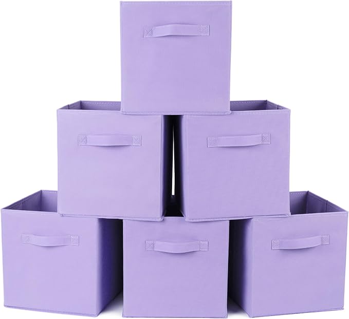 Fabric Storage Bins 6 Pack 13 inch Foldable Storage Cubes with Reinforced Handles Fun Colored Durable Cube Storage Bin for Home, Playroom, Closet Organizers and Storage, Purple