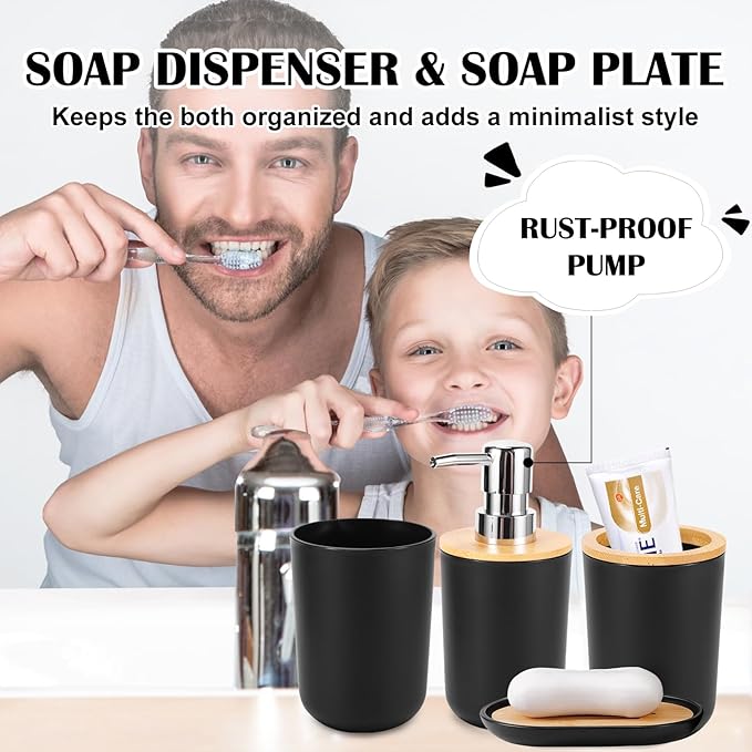 iMucci 9Pcs Black Bathroom Accessories Set with Trash Can Bathroom Set Black Bathroom Accessories Bathroom Decor
