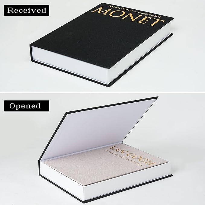 Decorative Book Storage Box Set of 2, Stylish Decorative Books, Linen Faux Book Storage Box for Bookshelf, Coffee Tables, Home Decor, Black