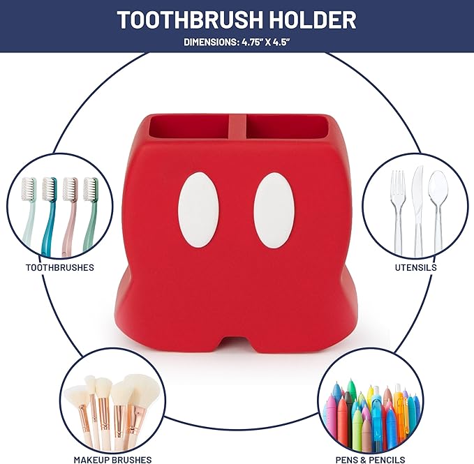 Jay Franco Disney Mickey Mouse Toothbrush Holder - Red Resin Pencil Holder - Bathroom Storage