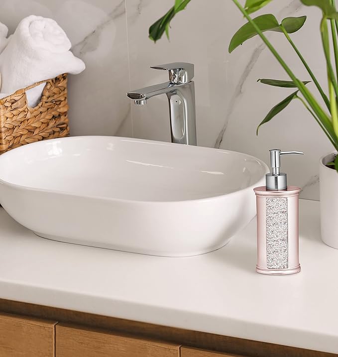 Zahari Home Sinatra Soap Dispenser/Lotion Pump Unique Design Bling Glass Mosaic Décor, Blush