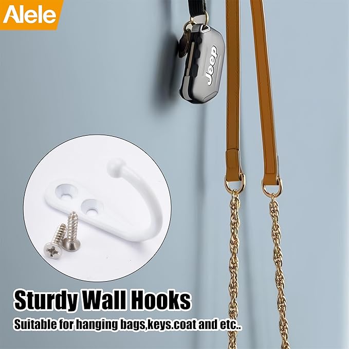 Alele 12Pcs Wall Mounted Coat Hooks,Single Prong Robe Hook for Hanging,White-Painted (White Single Rebo Hook 12p)