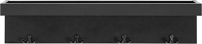 Danya B Wall Mounted Entryway Floating Coat Rack with Four Hanging Hooks and Decorative Ledge Shelf - Great for Entryways, Hallways, Bedrooms, Kitchens, and Bathrooms (Black)