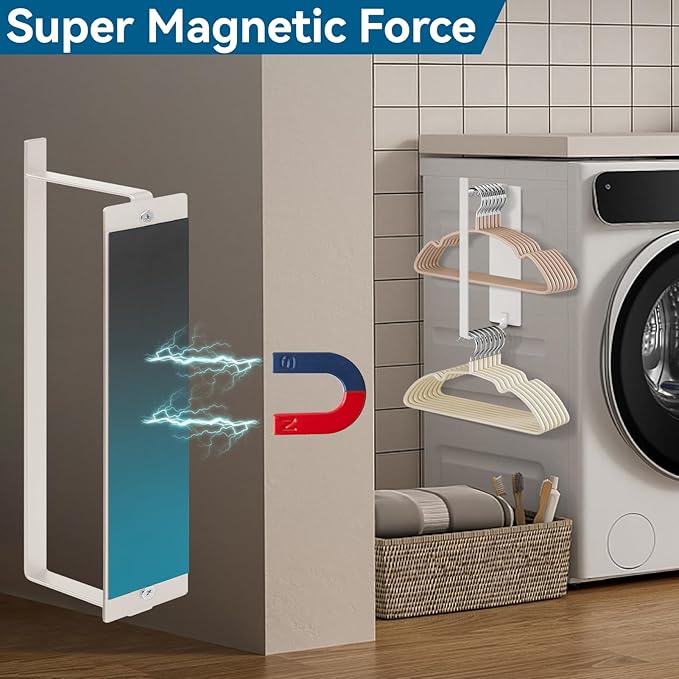 Magnetic Hanger Organizer Stacker, Strong Magnetic Hanger Holder for Laundry Room Washer, Capacity Upgrade Hangers Storage Rack for Adult or Child Clothes Hangers (White 2Pack)