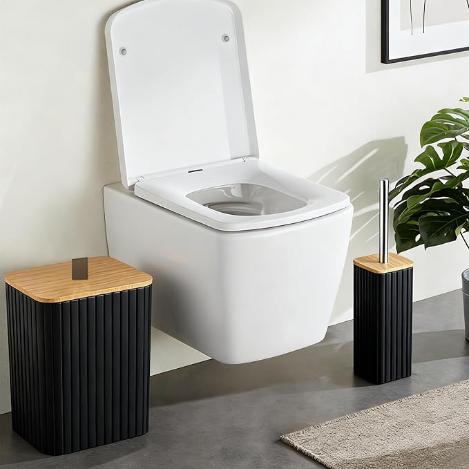 Bathroom Set - 22PCS Black Bathroom Accessories Set Trash Can Toilet Brush Holder Set Soap Dispenser Bathroom Accessory Set with Shower Curtain Bathroom Decor Set for Home, Restroom