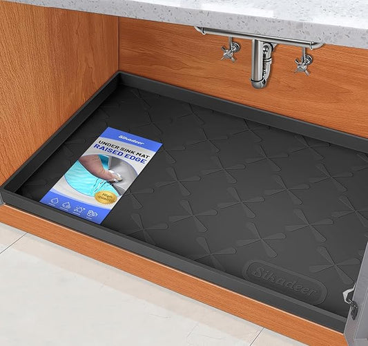 SIKADEER 28" x 22" Under Sink Mat Waterproof, Silicone Mat Kitchen Drawer Shelf and Cabinet Liner, Sink Protector for Kitchen Organizers and Storage, Boot Tray Pet Food Mats