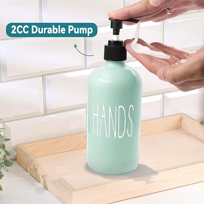 Glass Soap Dispenser Set 2 Pack,16 Oz Dish Soap Dispenser for Kitchen Sink,Green Kitchen Accessories and Kitchen Decor,Green Decorations and Kitchen Utensils for Kitchen
