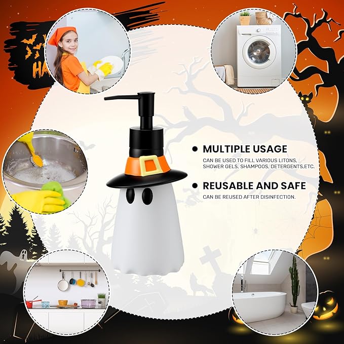 4 Pcs Halloween Bathroom Accessories Ghost Soap Dispenser Lotion Pump Halloween Hand Towels Fingertip Towels with Gift Box Set for Home Bath Kitchen Decoration(Black White, Ghost)