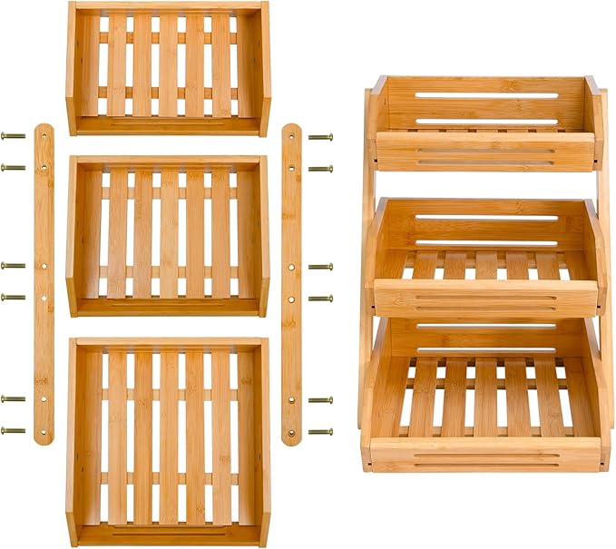 Fruit Basket, 3 Tier Bamboo Fruit Bowl for Kitchen, Stand Storage Holder, Heavy Duty/Large Capacity for Fruit, Vegetables Countertop Organizer