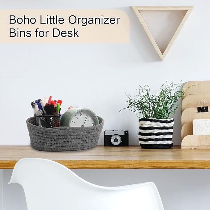 4 Pcs Small Storage Cotton Rope Woven Baskets for Gifts Empty Boho Shelf Closet Storage Baskets Gift Cute Baby Basket for Nursery Basket Easter Decorative Storage Bins for Living Room Bedroom(Grey)