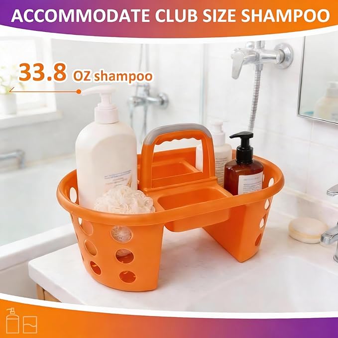 Large Shower Caddy Portable 2PC - Made in USA Plastic Jumbo Size Dorm Storage Candy Tote with Handle Shower Organizer for Bathroom, Pantry, Kitchen, College Dorm, Orange/Purple
