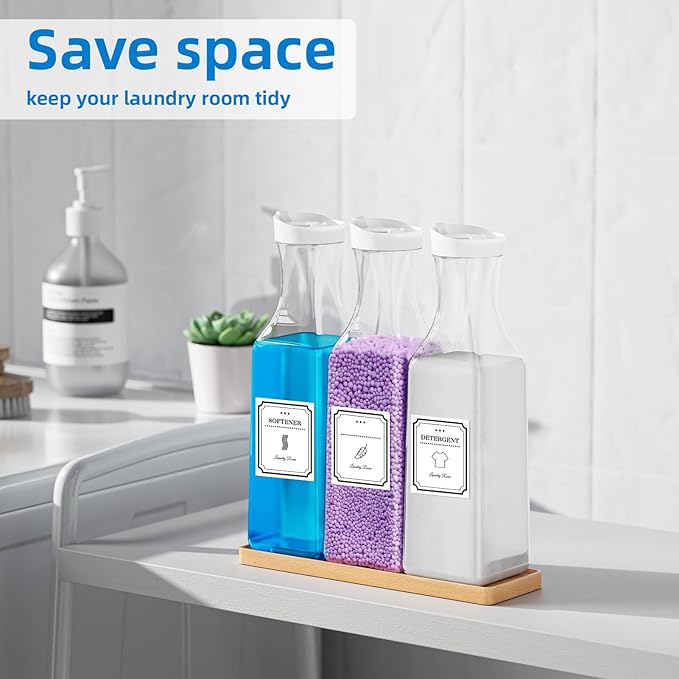 Laundry Detergent Dispenser,54OZ Laundry Soap Dispenser,Liquid Laundry Detergent Container,Fabric Softener Dispenser with Tray,Laundry Room Organizer with 4 Labels