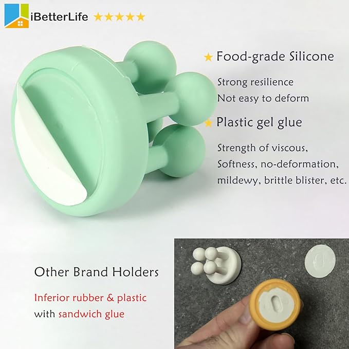 iBetterLife Good Grips Razor Holder - 4Pcs Silicone Toothbrush Holders for Shower Wall Mounted Self Adhesive Cute Dorm Room Bathroom Kitchen Organizer Storage Hook for Hanging Loofah Towel Tooth Brush