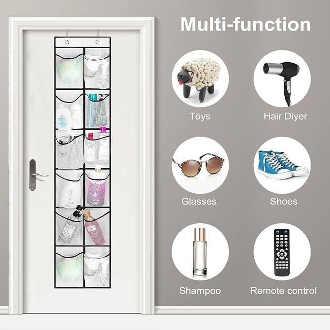 12 Large Pockets Over Door Hanging Shoe Organizer, White