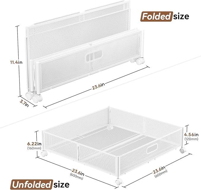 Under Bed Storage Containers with Wheels - Shoe Storage Organizer Drawer, Tool-free Assembly Metal Underbed Storage Containers for Bedroom Clothes, Shoes, Blankets - 2Pack
