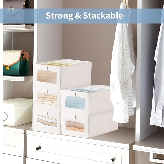8 Pack Linen Closet Organizers and Storage, Foldable Closet Storage Bins with Clear Window, Linen Closet Baskets