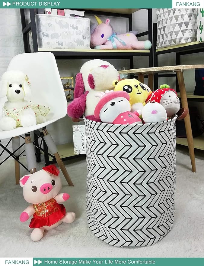 FANKANG Storage Basket, Nursery Hamper Canvas Laundry Basket Foldable with Waterproof PE Coating Large Storage Baskets for Kids Boys and Girls, Office, Bedroom, Clothes,Toysï¼Geometricï¼