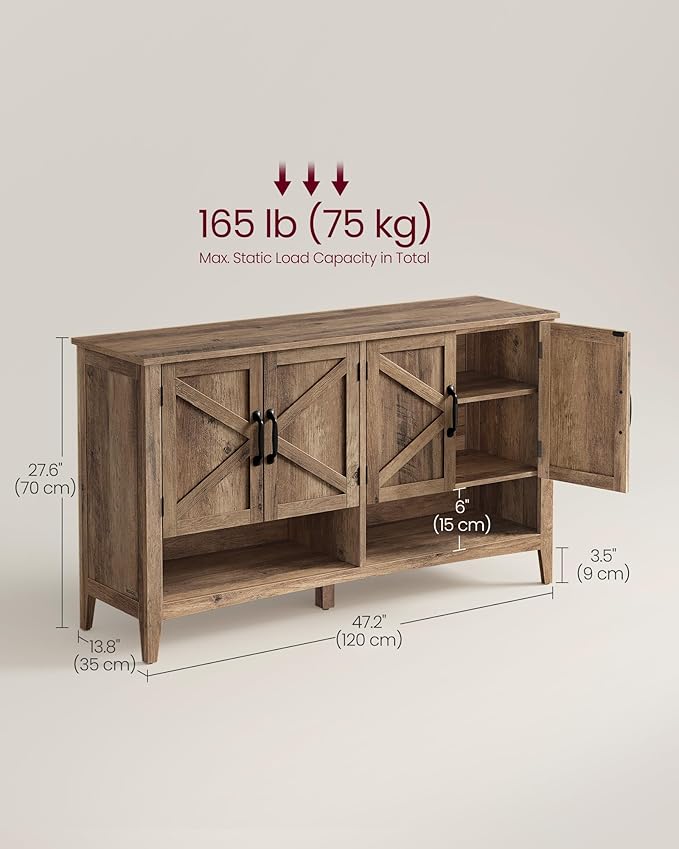 VASAGLE LIRY Collection - Shoe Cabinet, 3-Tier Storage Organizer, Shoe Shelf, Farmhouse Freestanding Cabinet, Height-Adjustable Shelf, 13.8 x 47.2 x 27.6 Inches, Honey Brown ULBC039B01