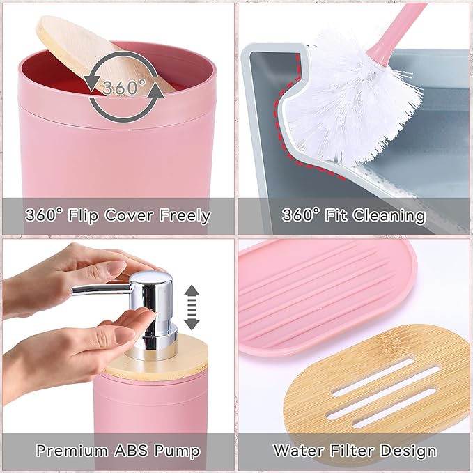 iMucci Bathroom Accessories Bathroom Sets with Shower Curtain, Bath Towel Set, Trash Can, Toilet Brush, Soap Dispenser, Bathroom Accessories Set Complete