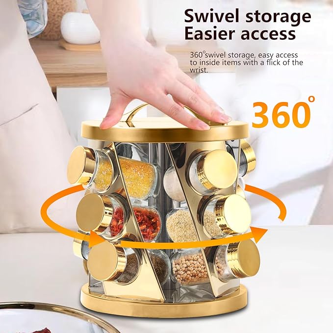 TINMIX Portable Stainless Steel Spice Rack with 8 Spice Jars Included Revolving Spice Organizer for Kitchen Tower Storage Rack for Spices and Seasoning Silver