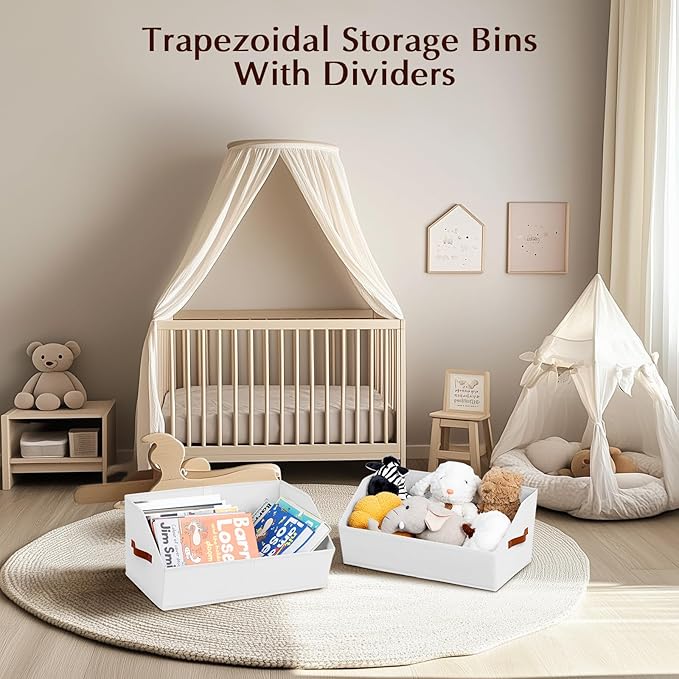 Closet Organizers and Storage Bins - 8 Pack Collapsible Divided Trapezoidal Cube Storage Bins Baskets with Orange Handle for Organizing Clothes Blankets, Toys, Books, Towels(White)
